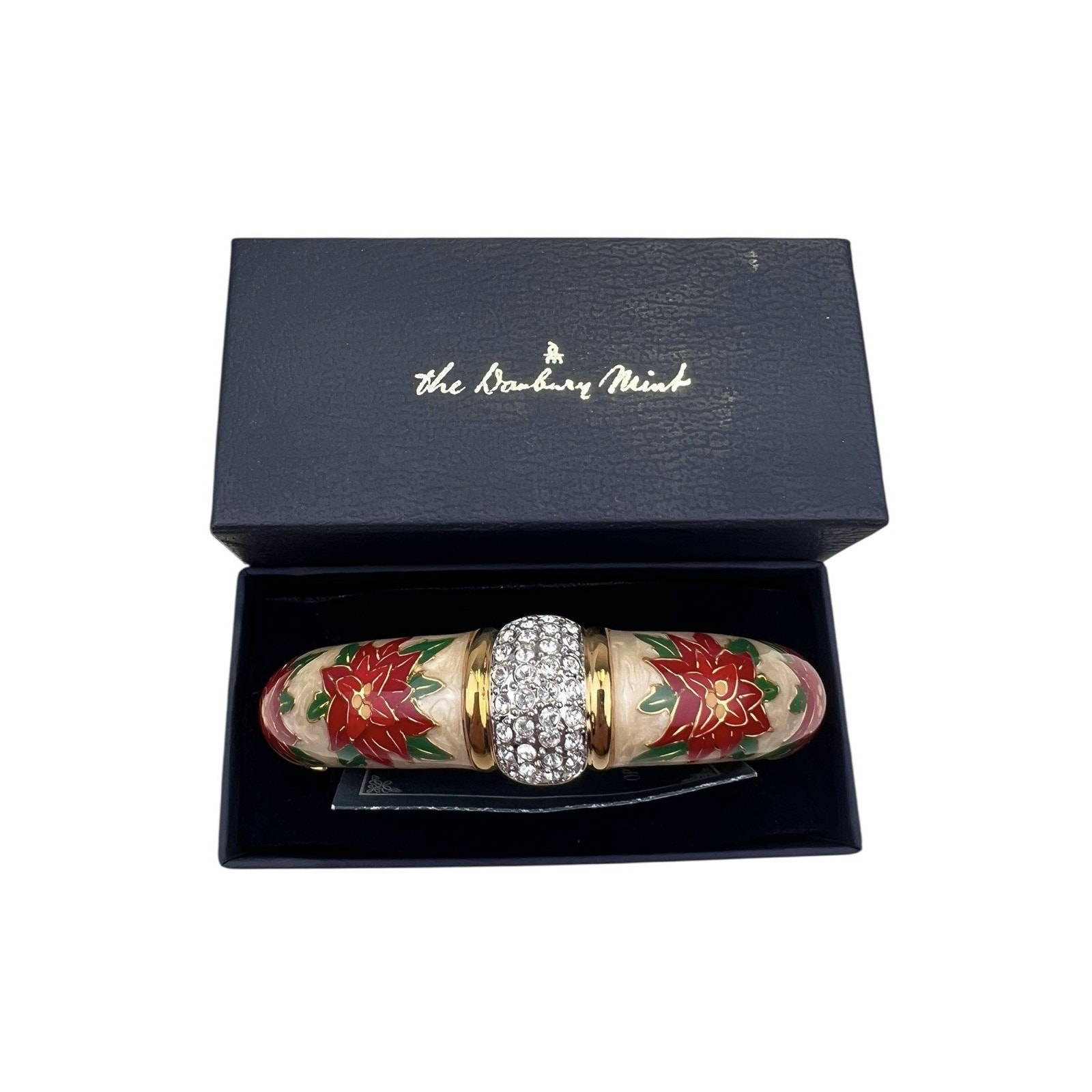 Danbury Mint Poinsettia Floral Enamel Hinged Bangle Bracelet In Box